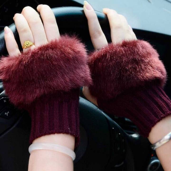 Women Winter Fingerless Knitted Gloves
